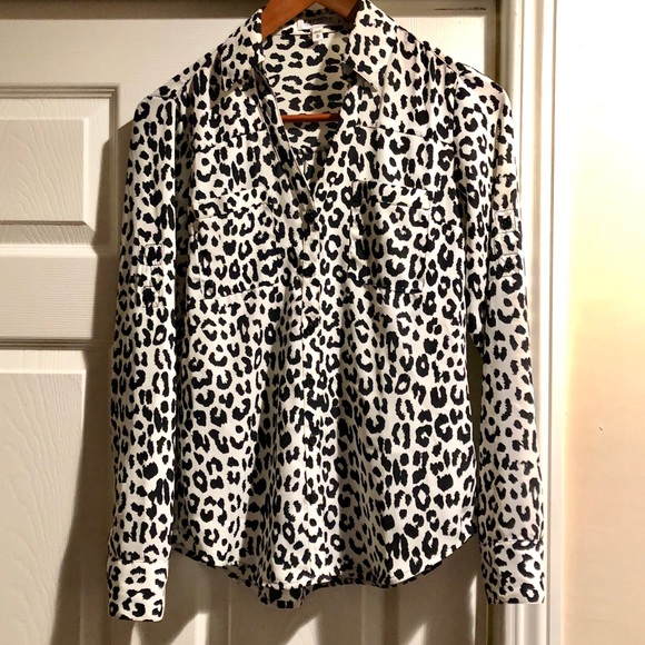 Express Tops - Express Portofino Shirt Leopard Pattern XS